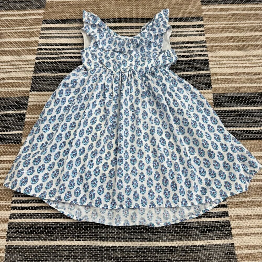 Tea Collection Girls Ruffle Hi Lo Dress Sleeveless Ruffled V Neck Blue Size 5